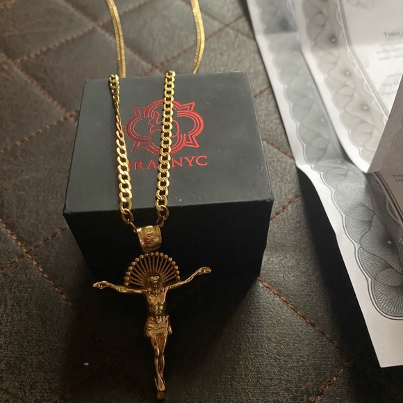 10k 24 inch 3.5 mm solid gold chain with pendant - Picture 2 of 6